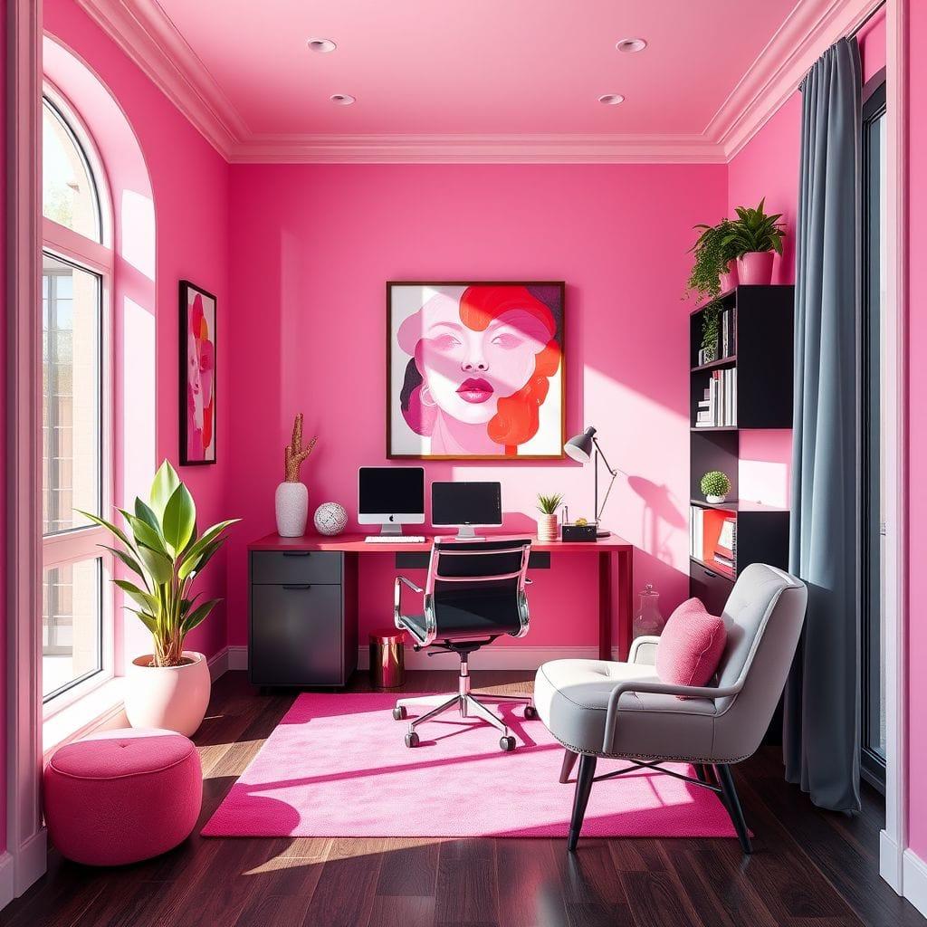 Hot Pink home office - AI Generated