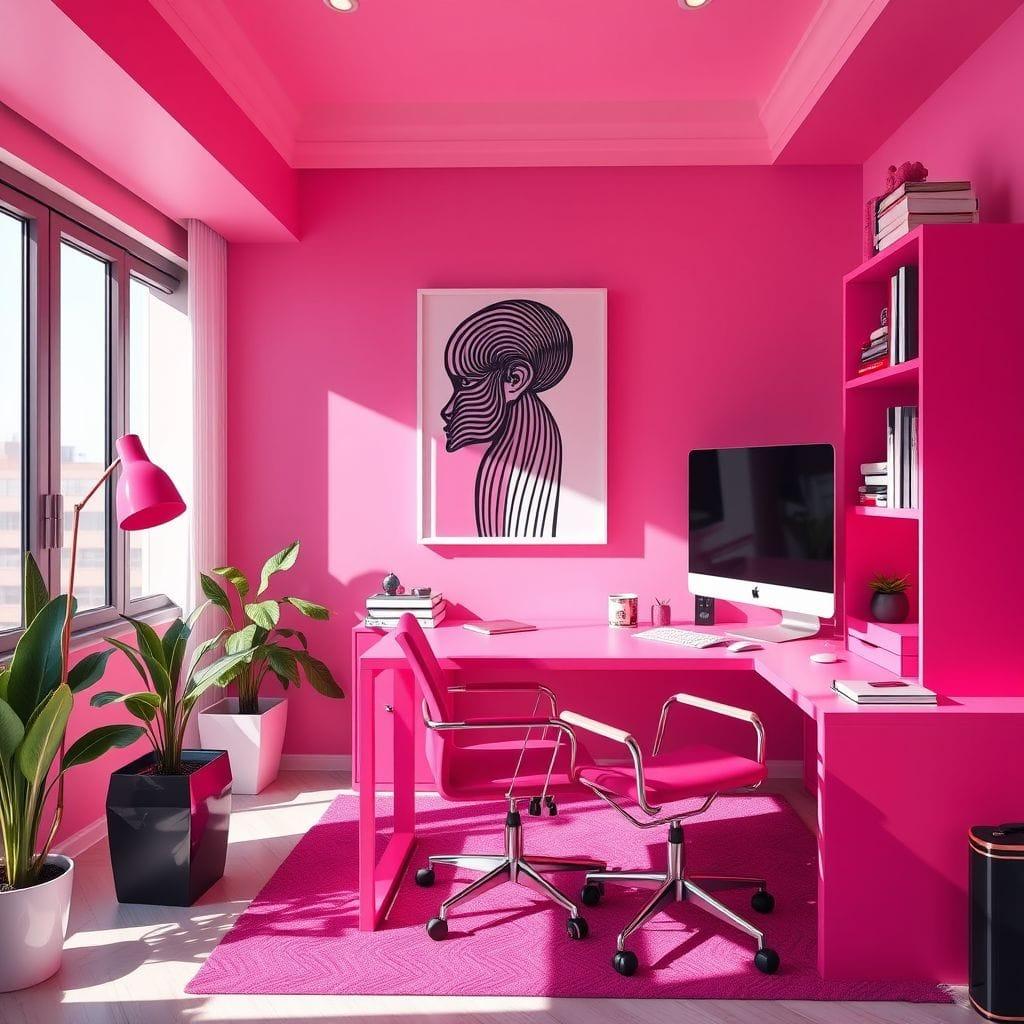 Hot Pink home office - AI Generated