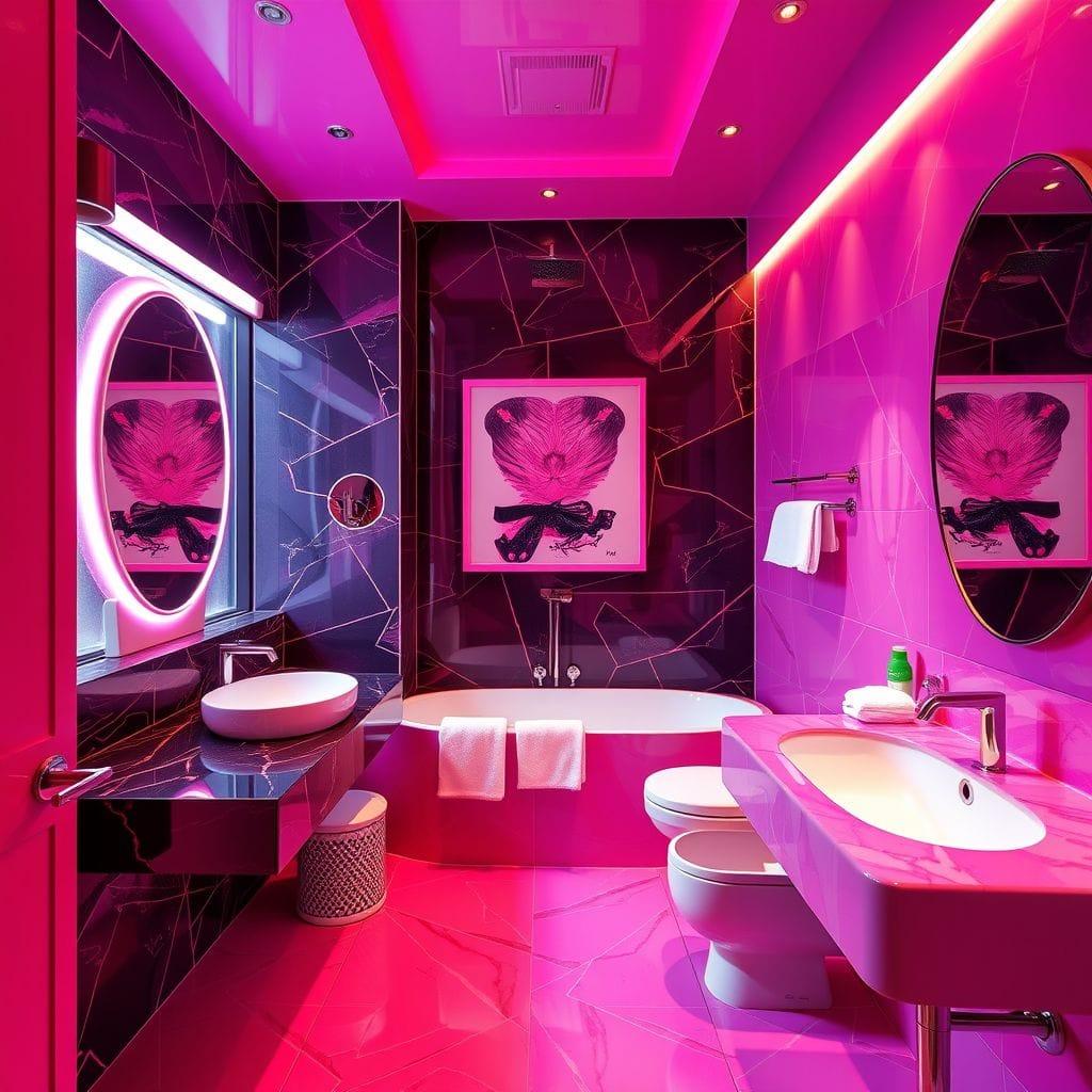 Hot Pink hotel bathroom - AI Generated