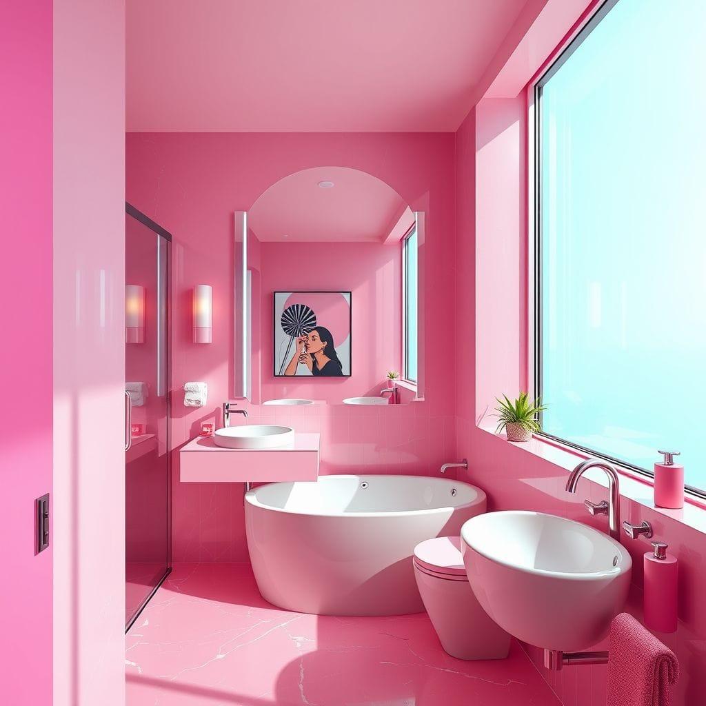 Hot Pink hotel bathroom - AI Generated