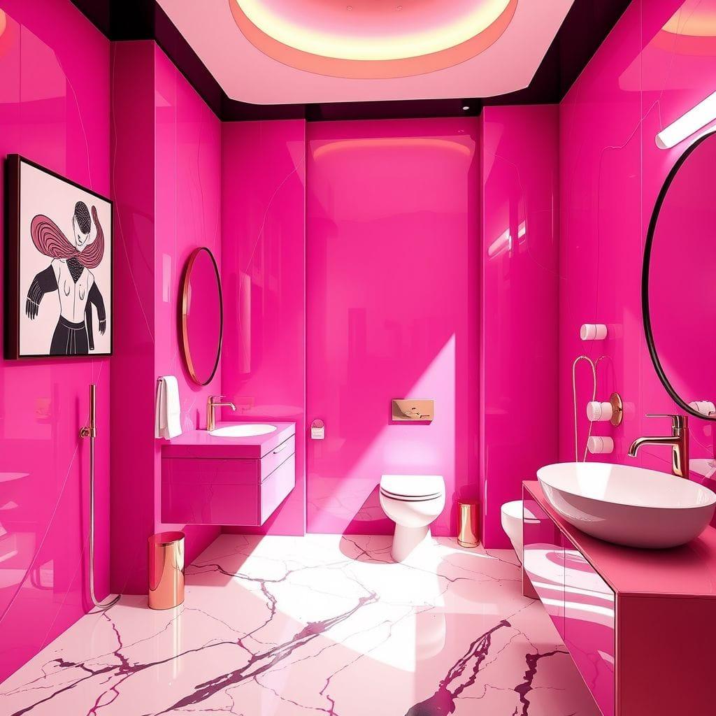 Hot Pink hotel bathroom - AI Generated