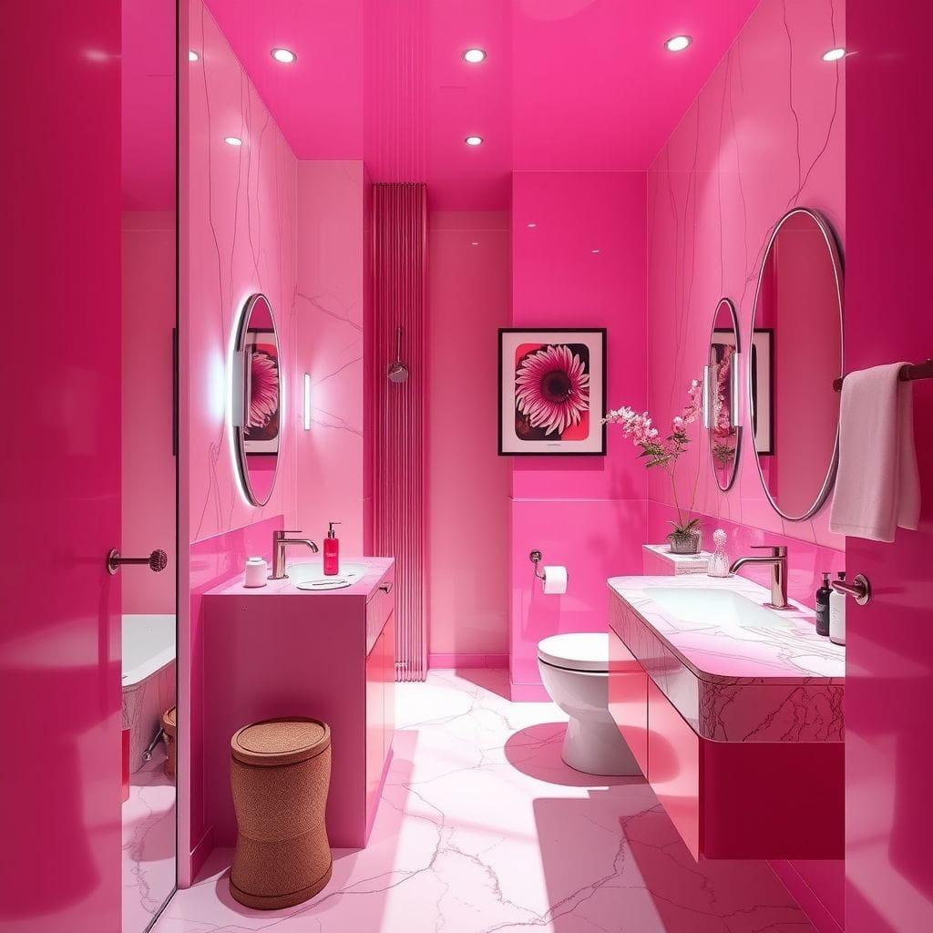 Hot Pink hotel bathroom - AI Generated