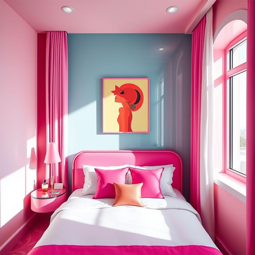 Hot Pink hotel room - AI Generated