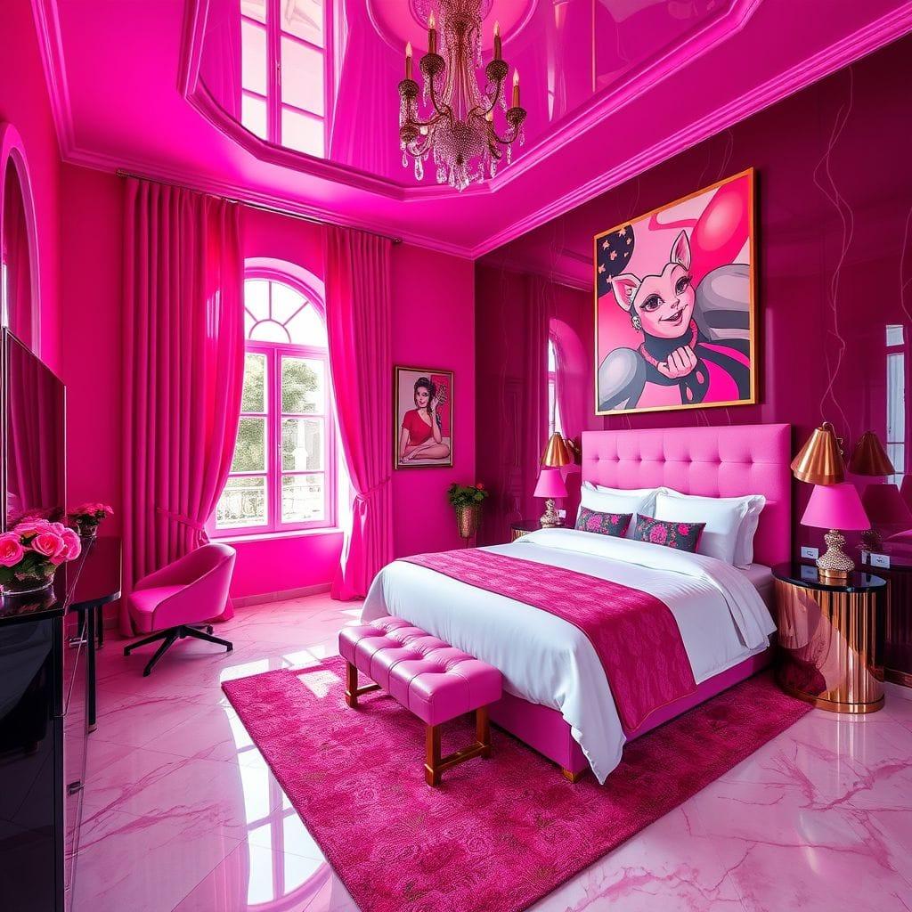 Hot Pink hotel room - AI Generated
