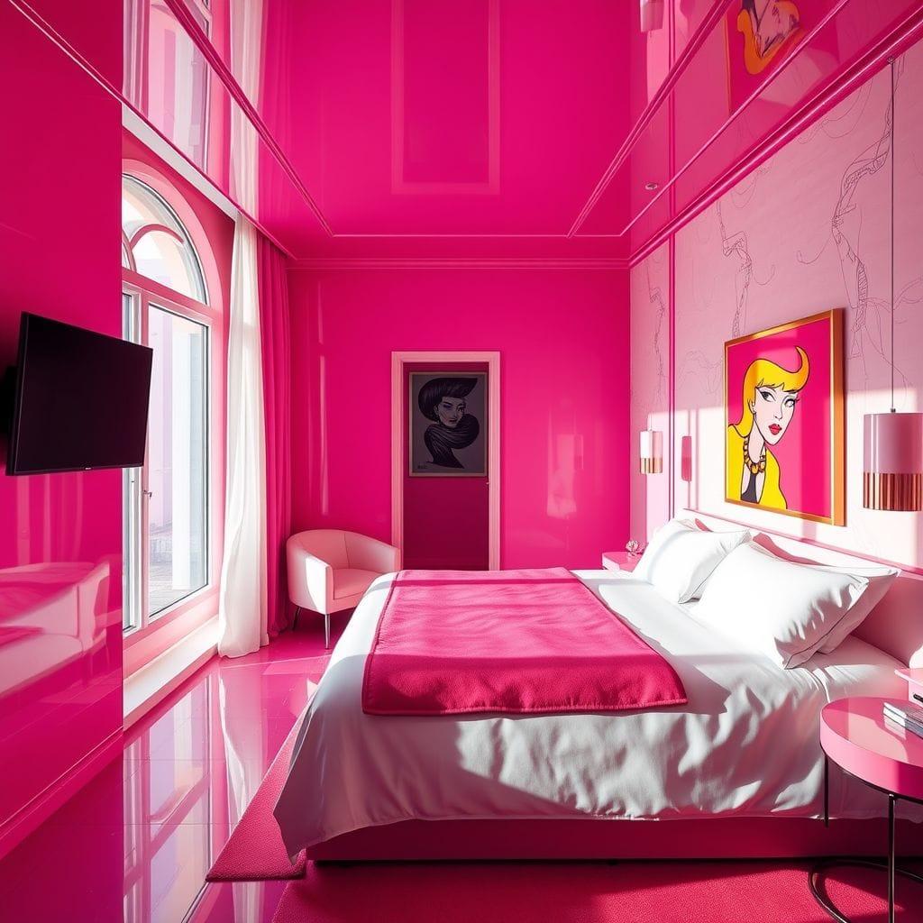 Hot Pink hotel room - AI Generated