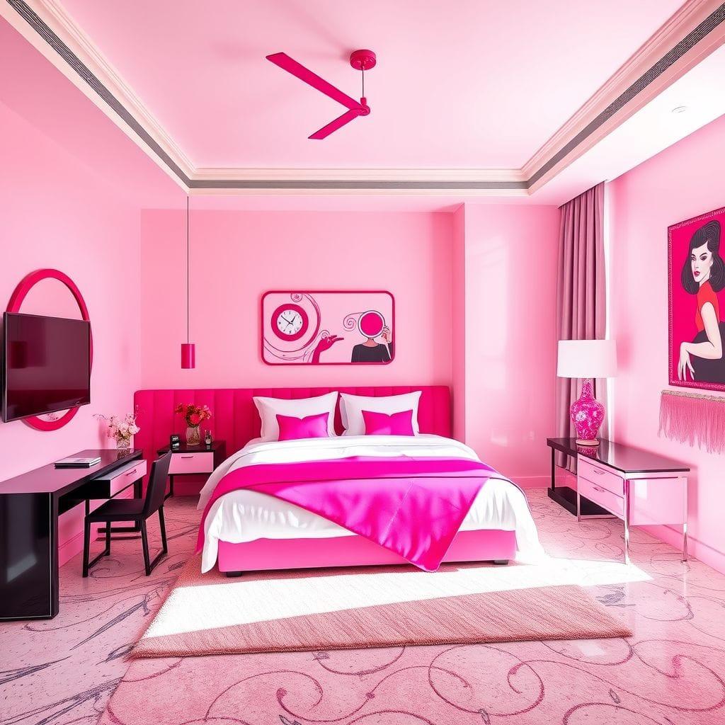 Hot Pink hotel room - AI Generated