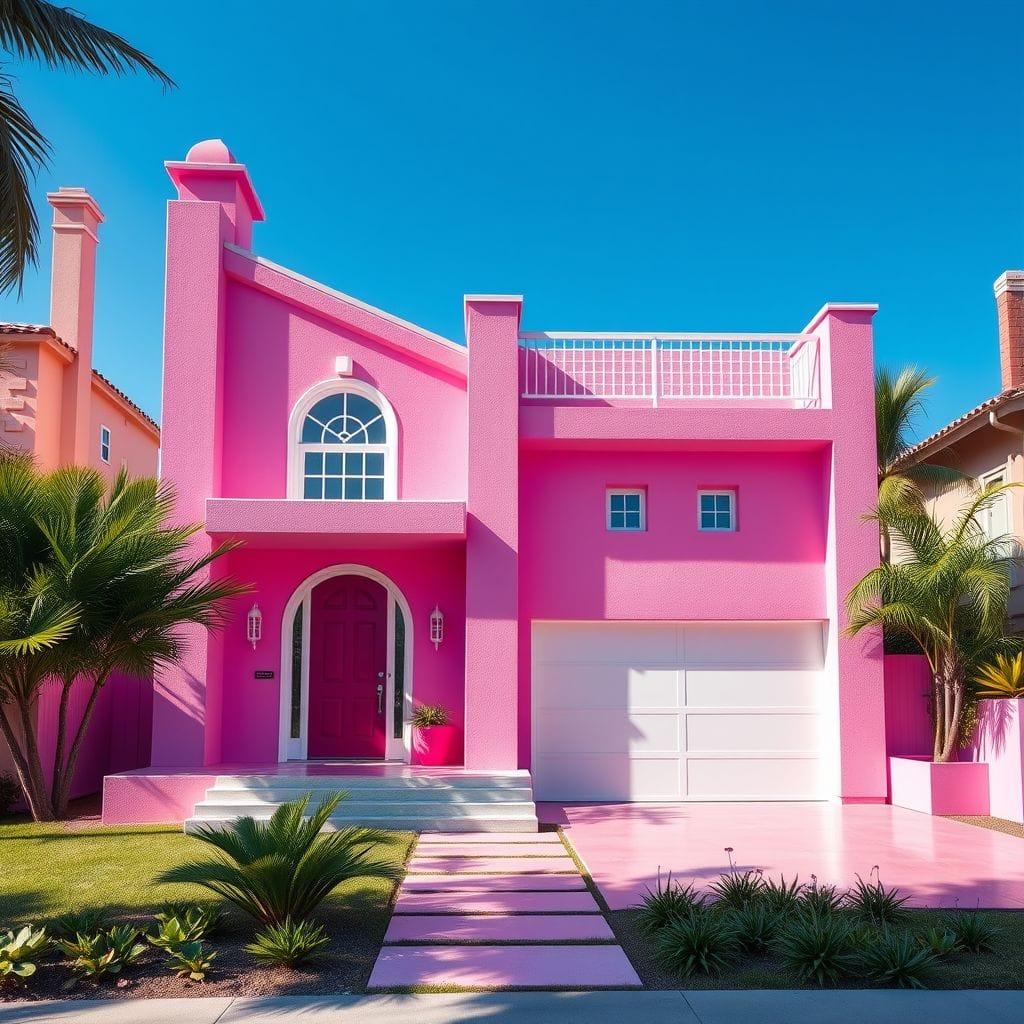 Hot Pink house exterior - AI Generated