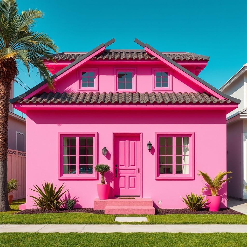 Hot Pink house exterior - AI Generated