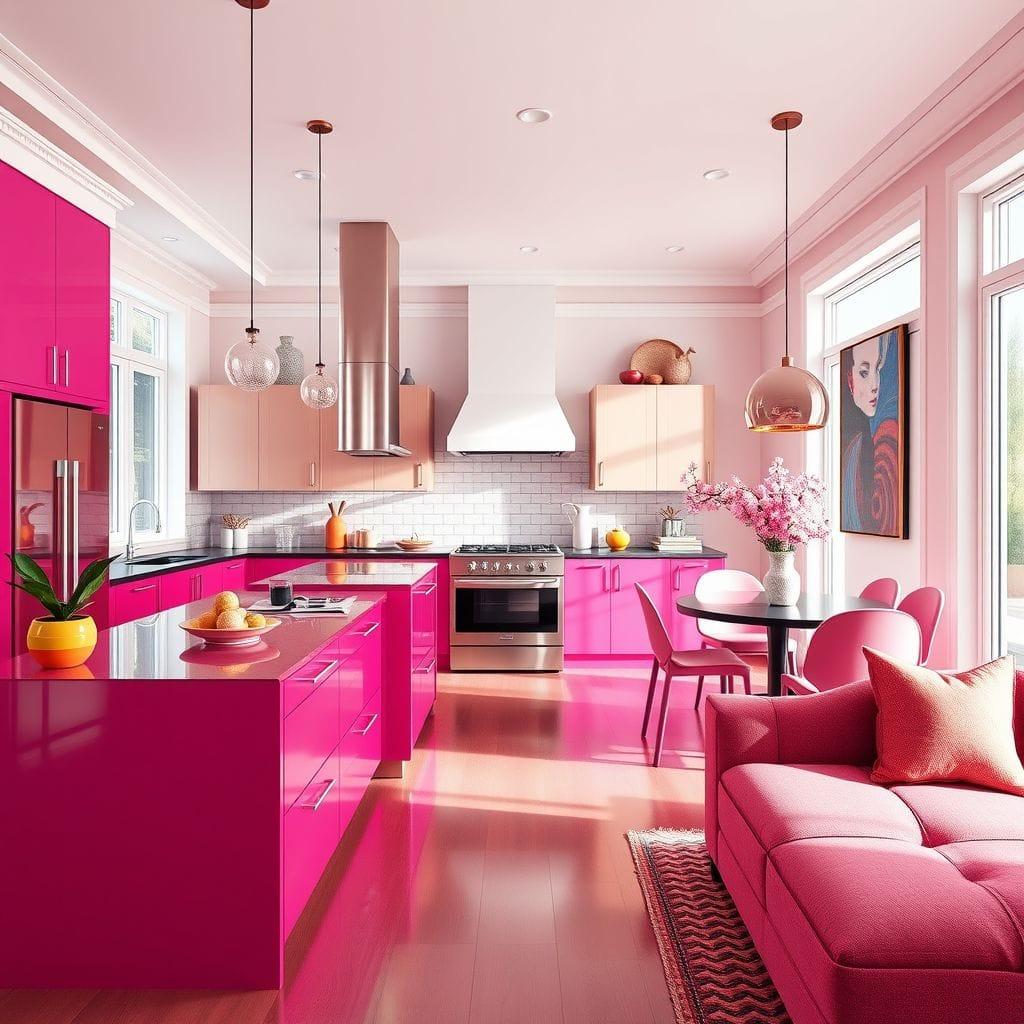Hot Pink kitchen living combo - AI Generated