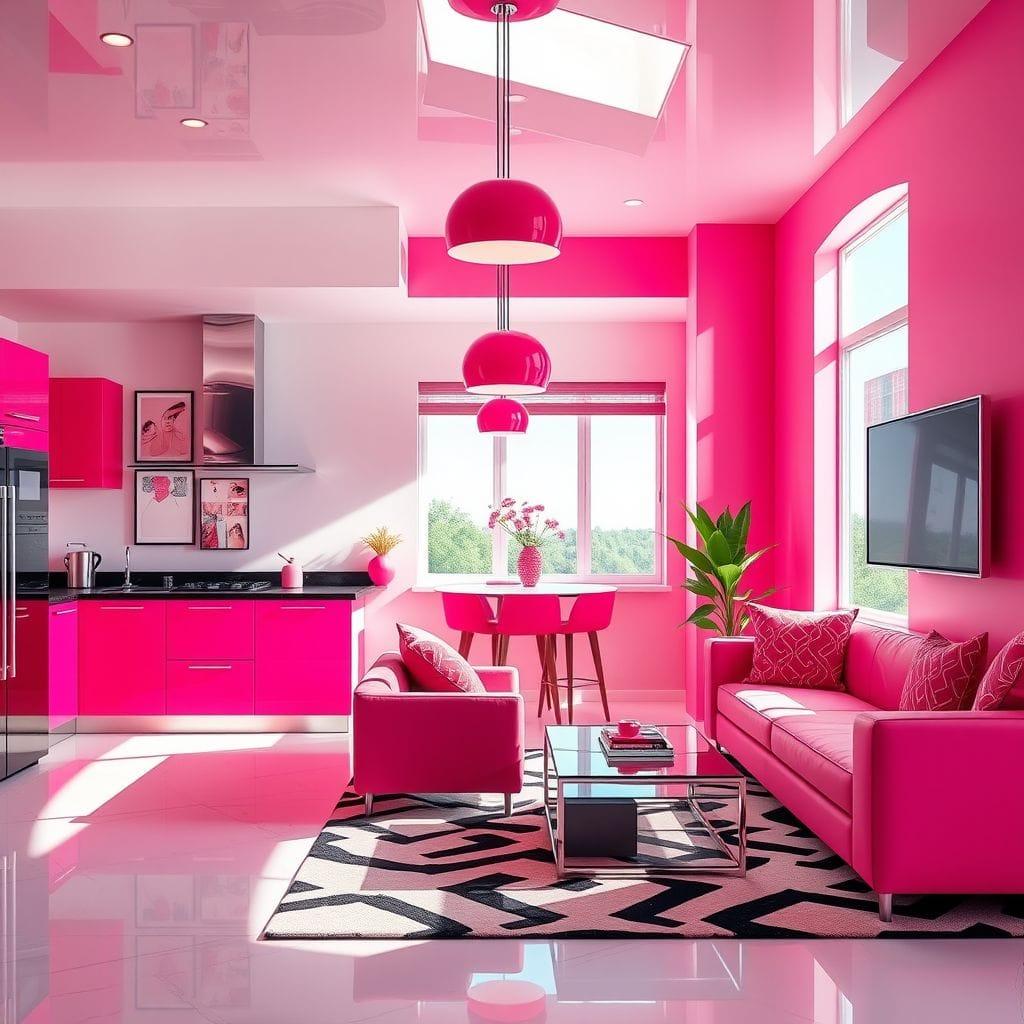 Hot Pink kitchen living combo - AI Generated
