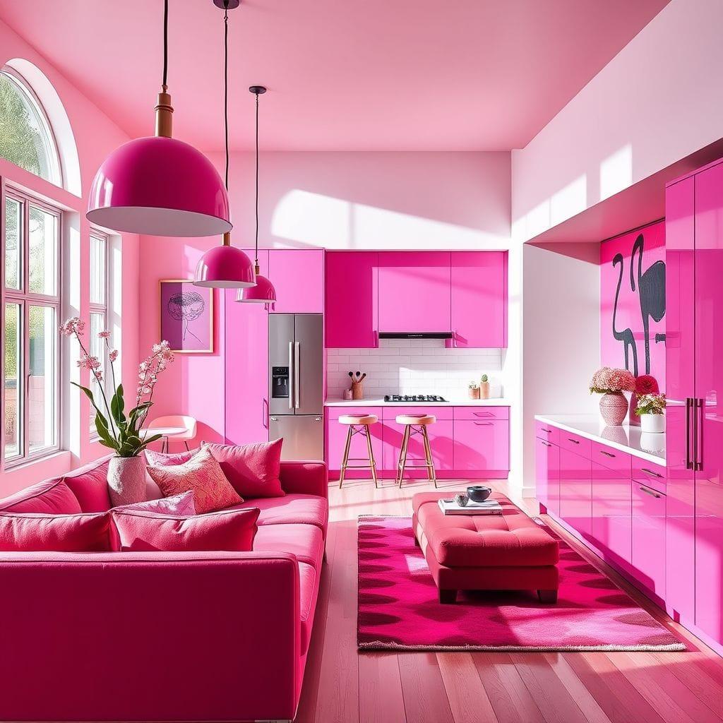 Hot Pink kitchen living combo - AI Generated