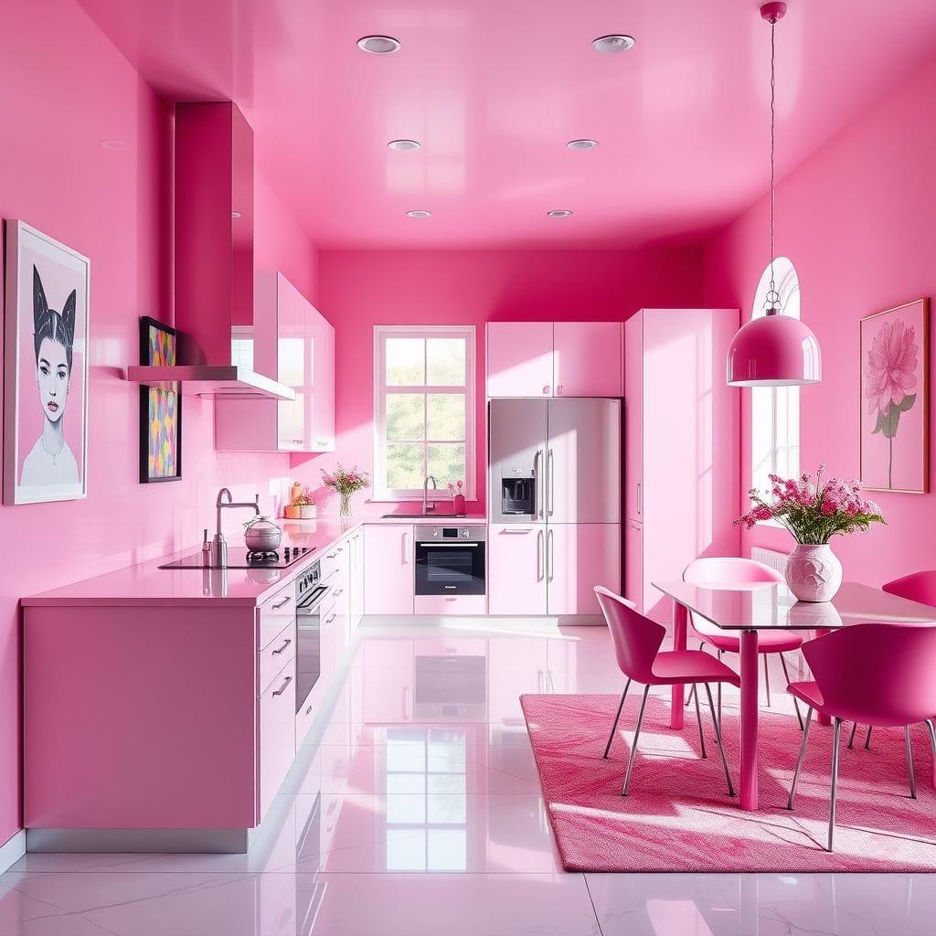 Hot Pink kitchen living combo - AI Generated