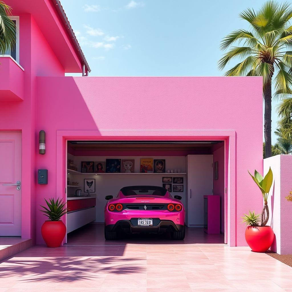 Hot Pink outdoor garage - AI Generated