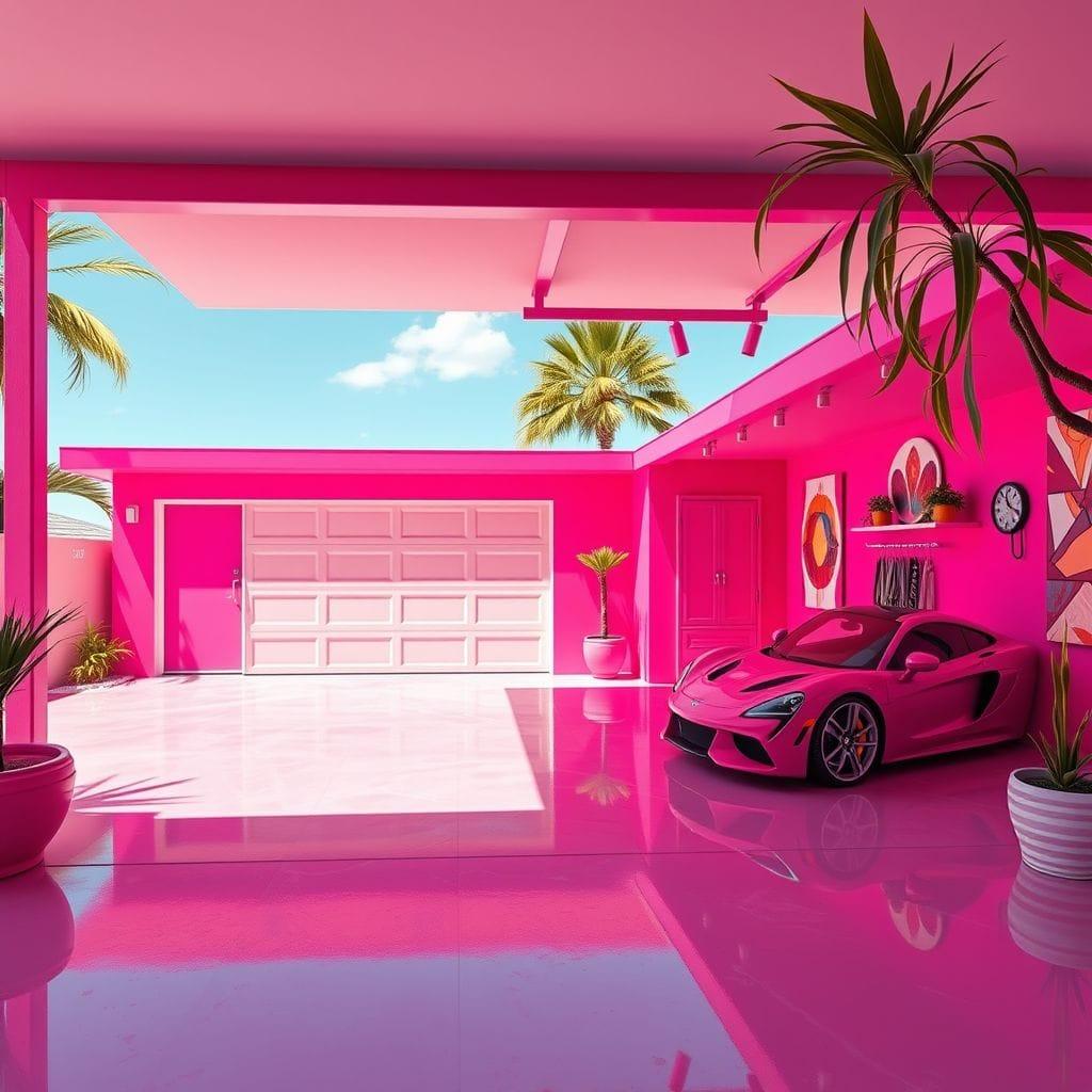 Hot Pink outdoor garage - AI Generated