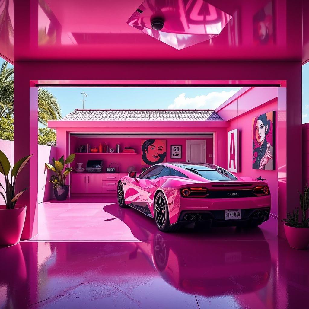 Hot Pink outdoor garage - AI Generated