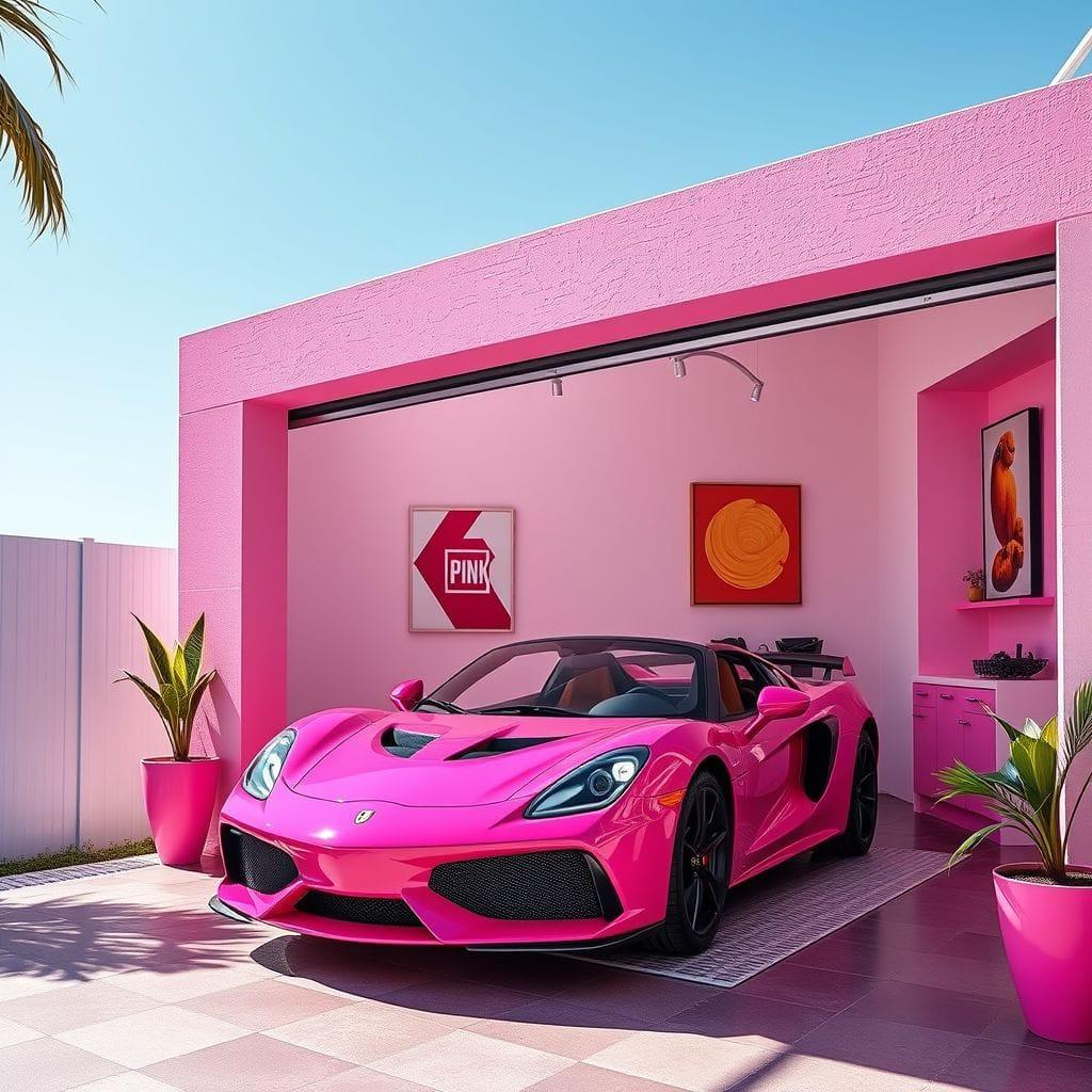 Hot Pink outdoor garage - AI Generated