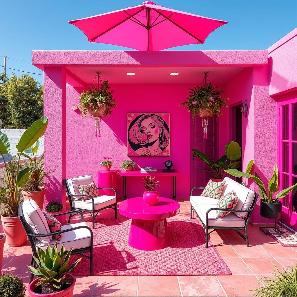 Hot Pink outdoor patio - AI Generated
