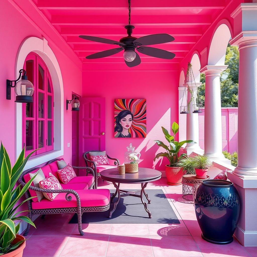 Hot Pink outdoor patio - AI Generated
