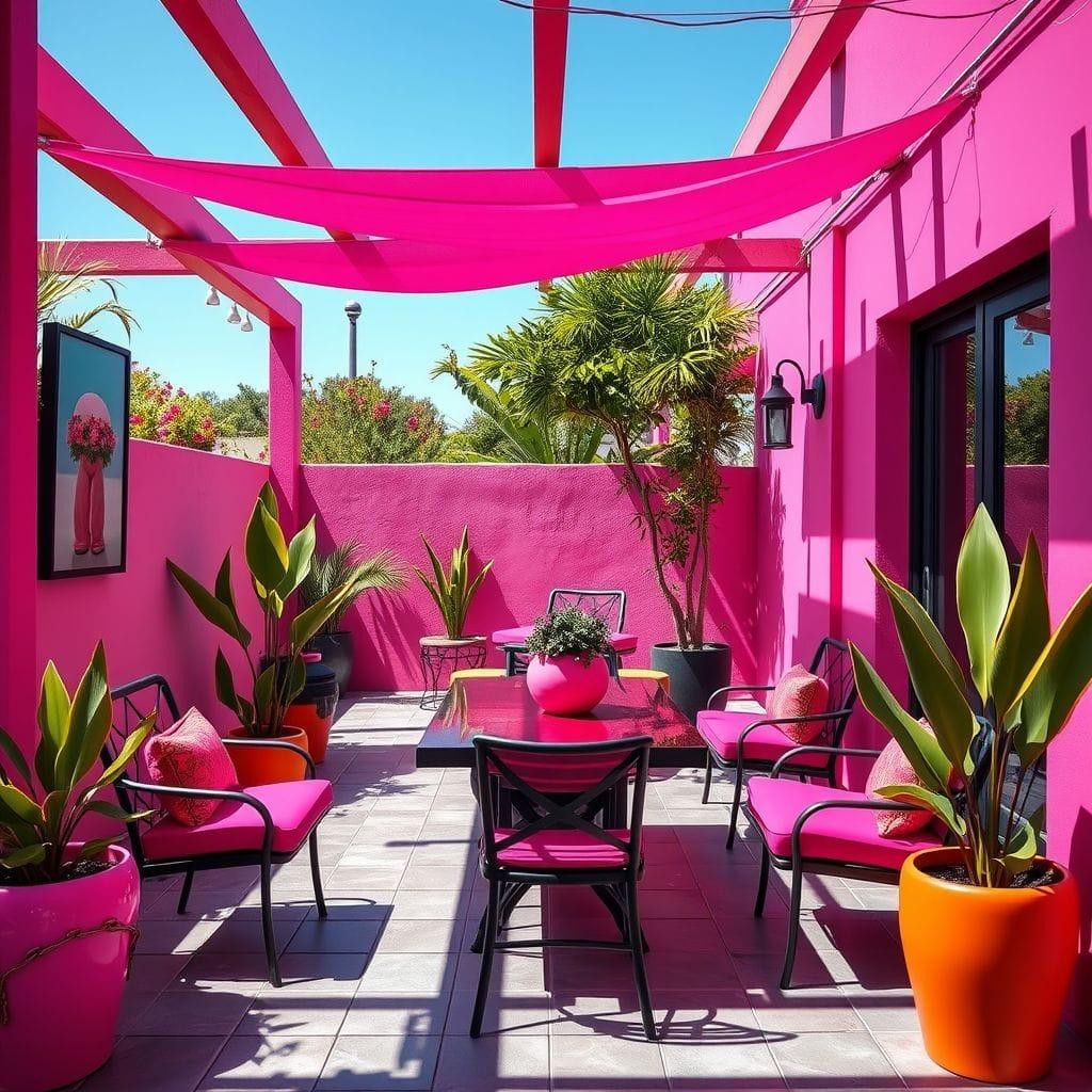 Hot Pink outdoor patio - AI Generated