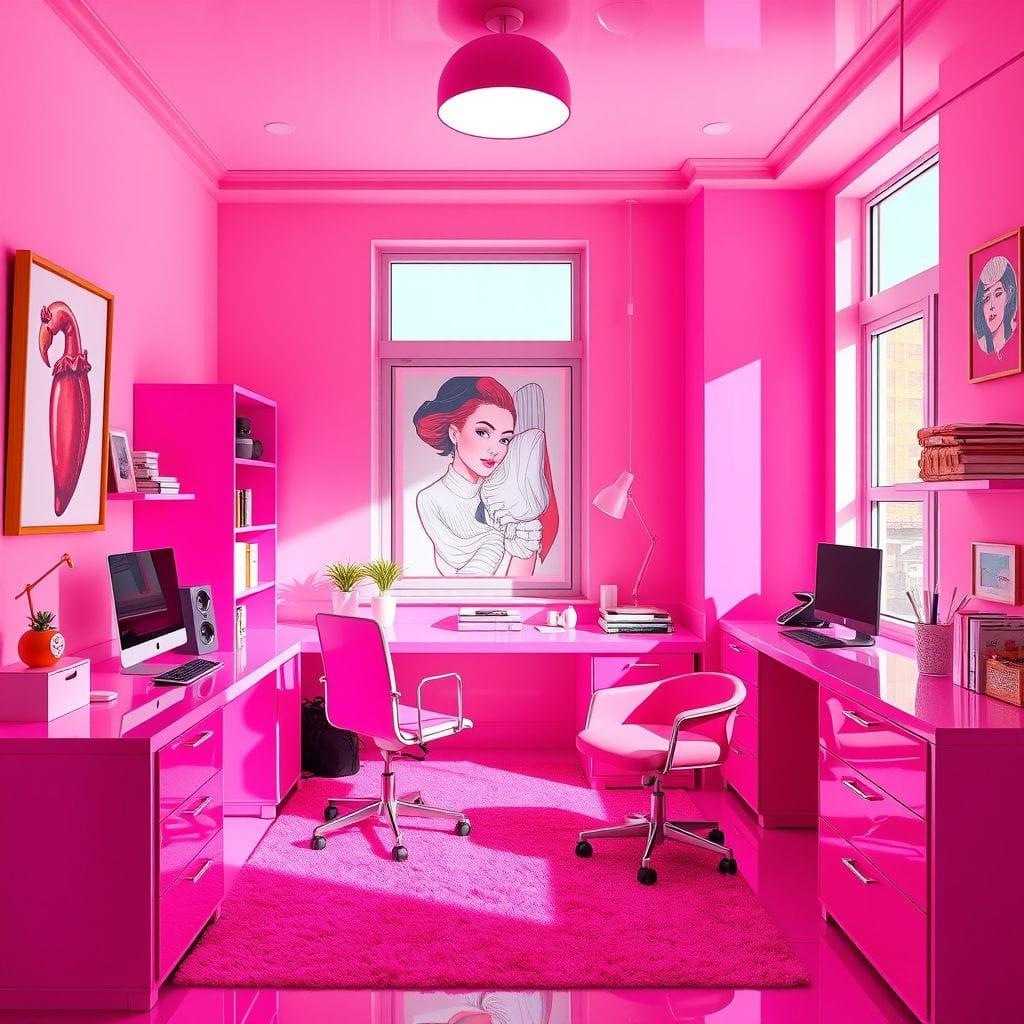 Hot Pink study room - AI Generated