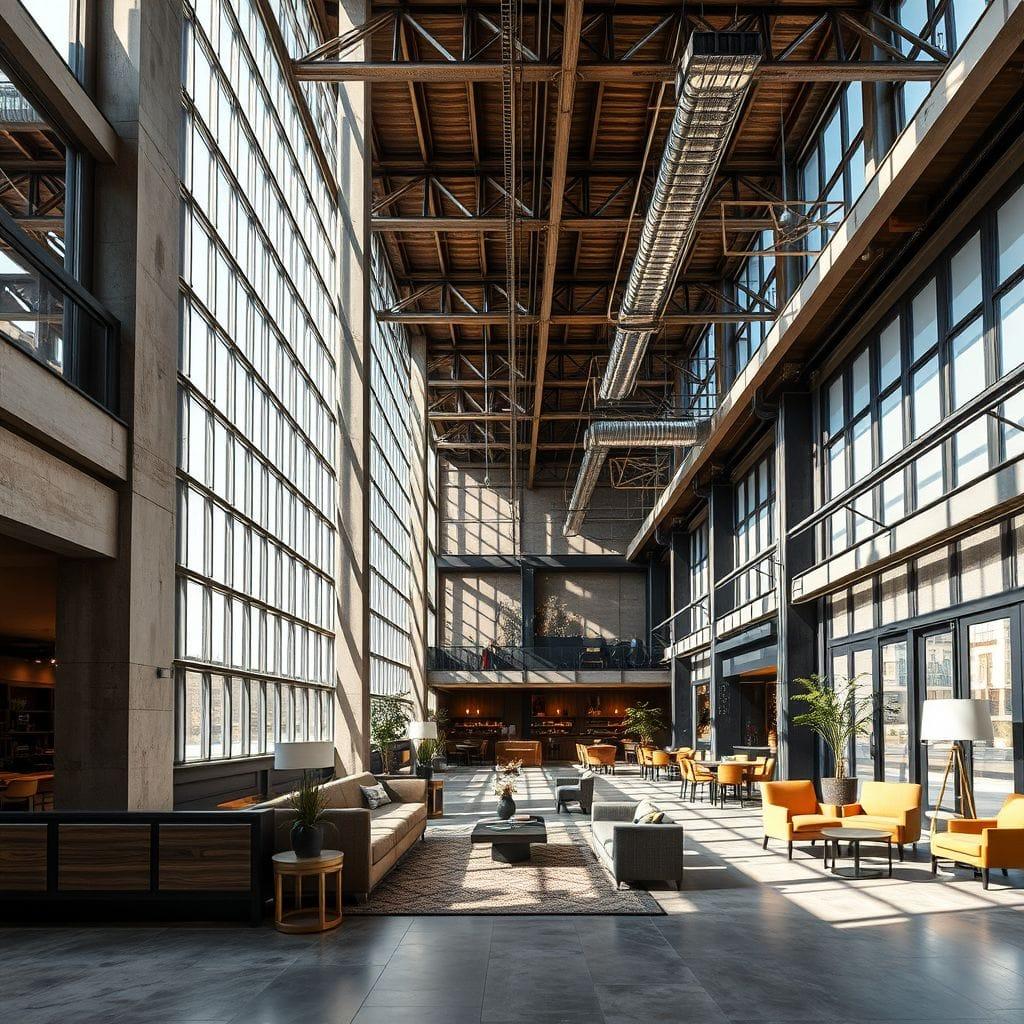 Industrial hotel lobby - AI Generated