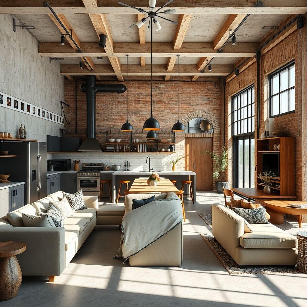 Industrial kitchen living combo - AI Generated