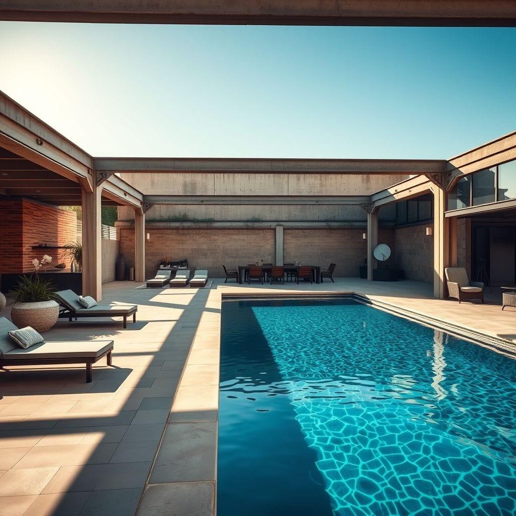 Industrial outdoor pool area - AI Generated
