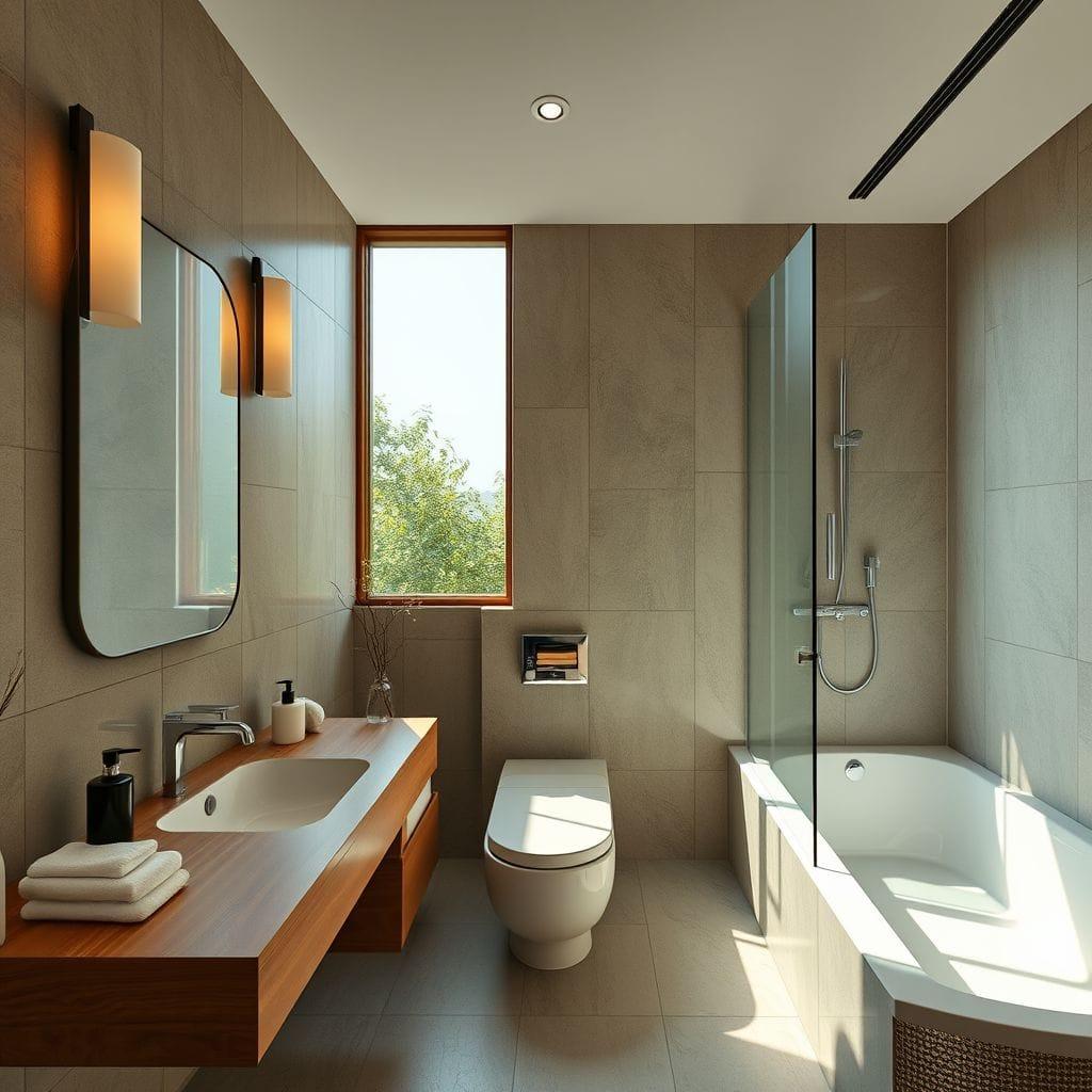 Japandi hotel bathroom - AI Generated