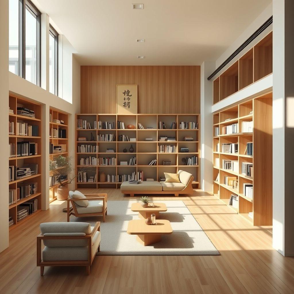 Japandi library - AI Generated