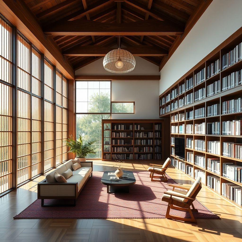 Japandi library - AI Generated