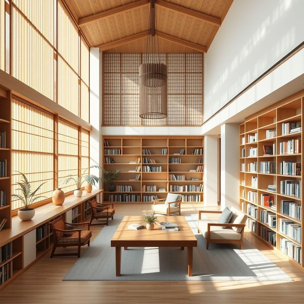 Japandi library - AI Generated