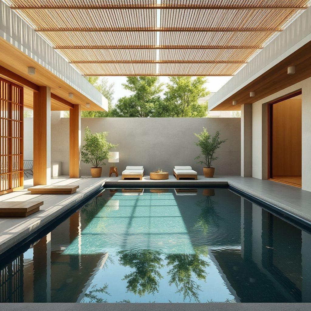 Japandi outdoor pool area - AI Generated