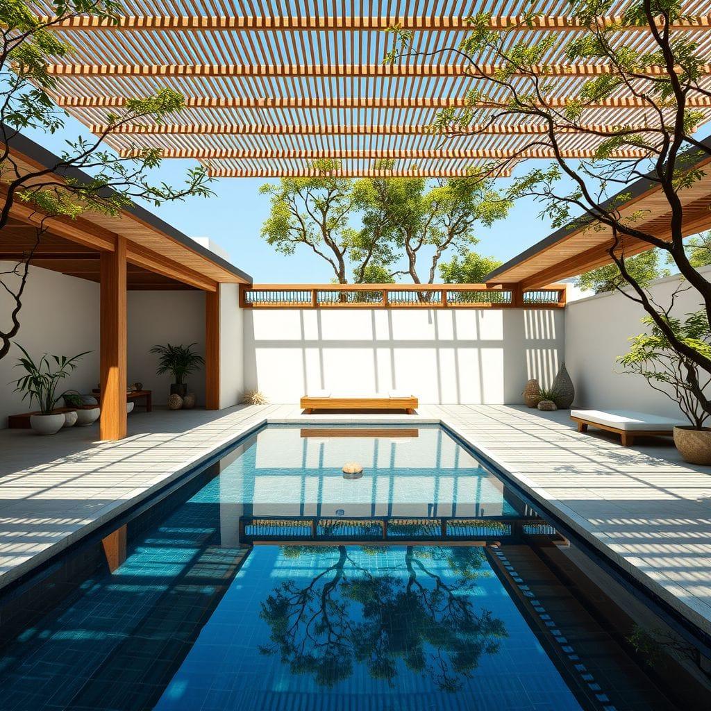 Japandi outdoor pool area - AI Generated
