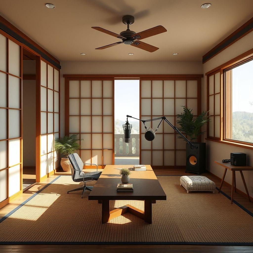 Japanese Design podcast studio - AI Generated