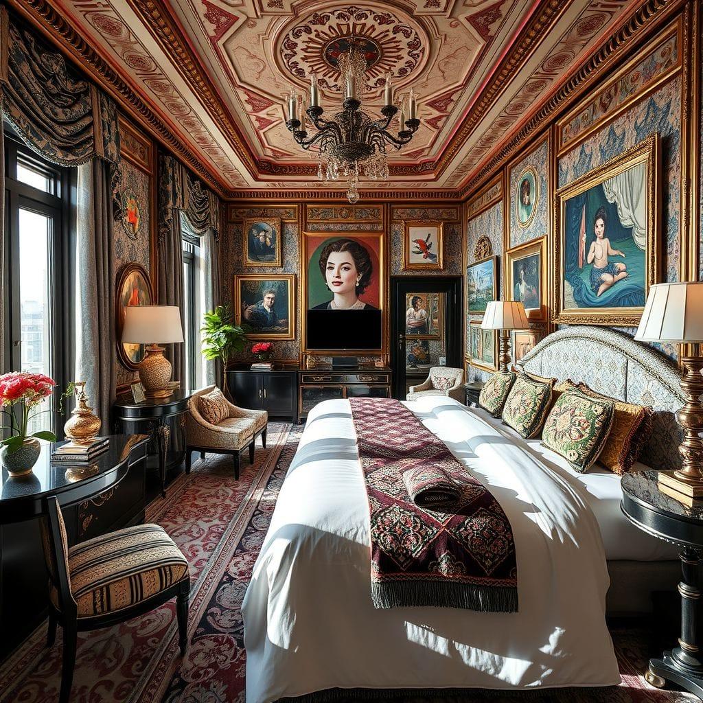 Maximalist hotel room - AI Generated