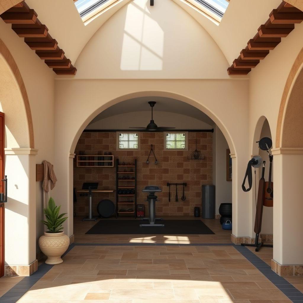 Mediterranean garage gym - AI Generated