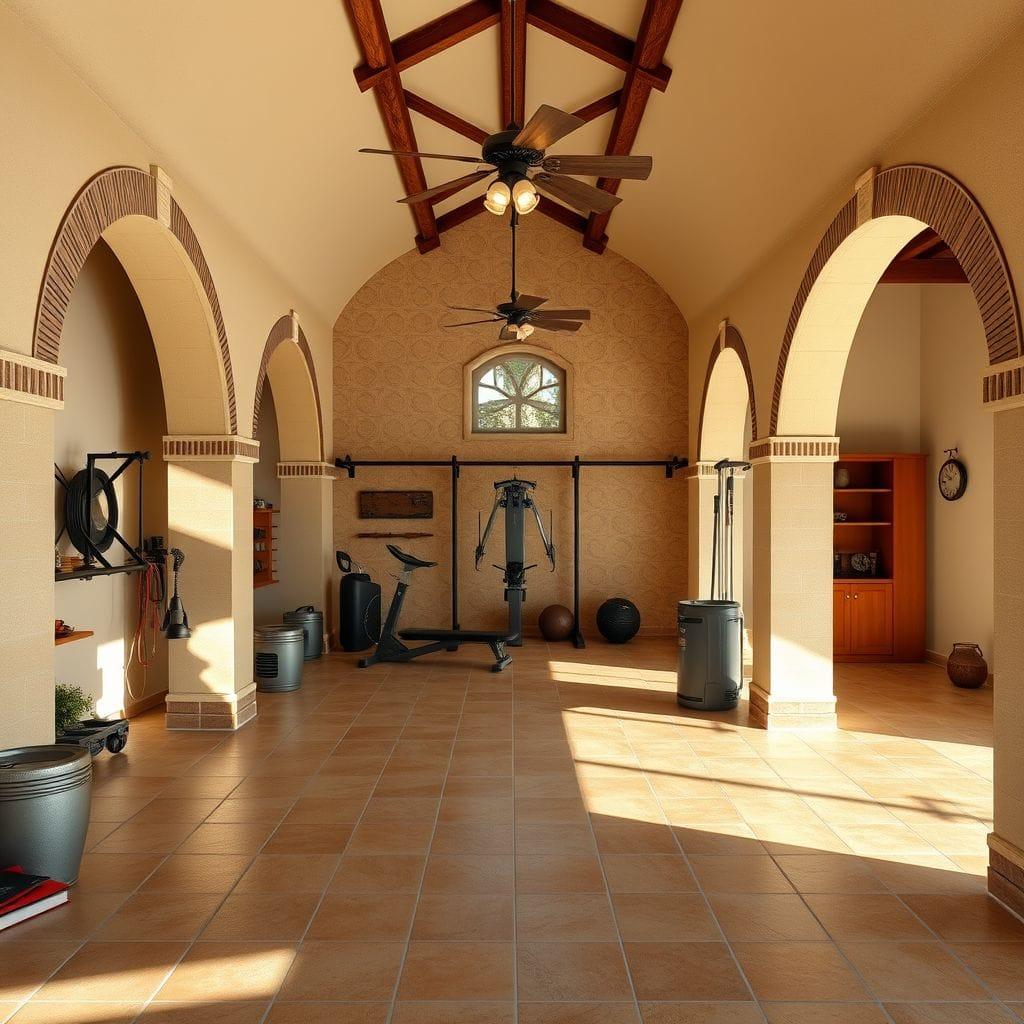 Mediterranean garage gym - AI Generated