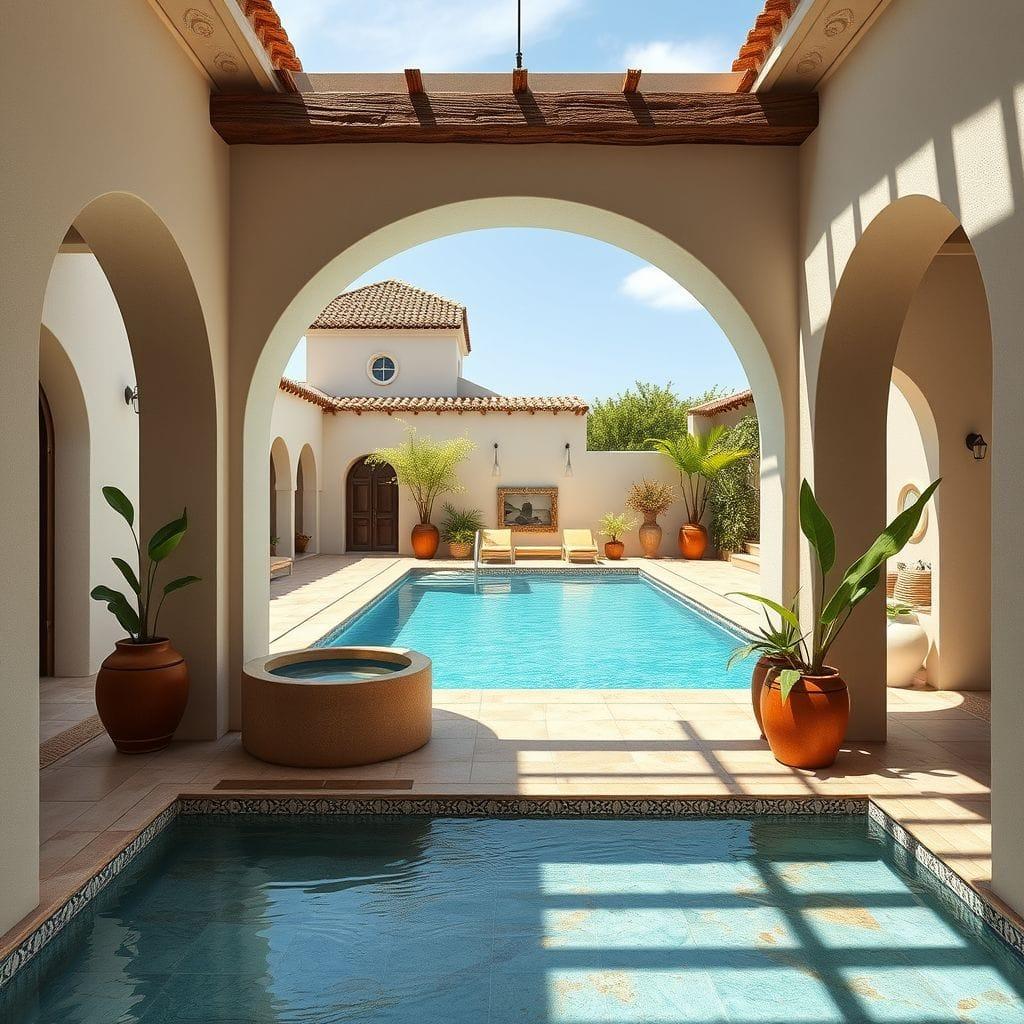Mediterranean outdoor pool area - AI Generated