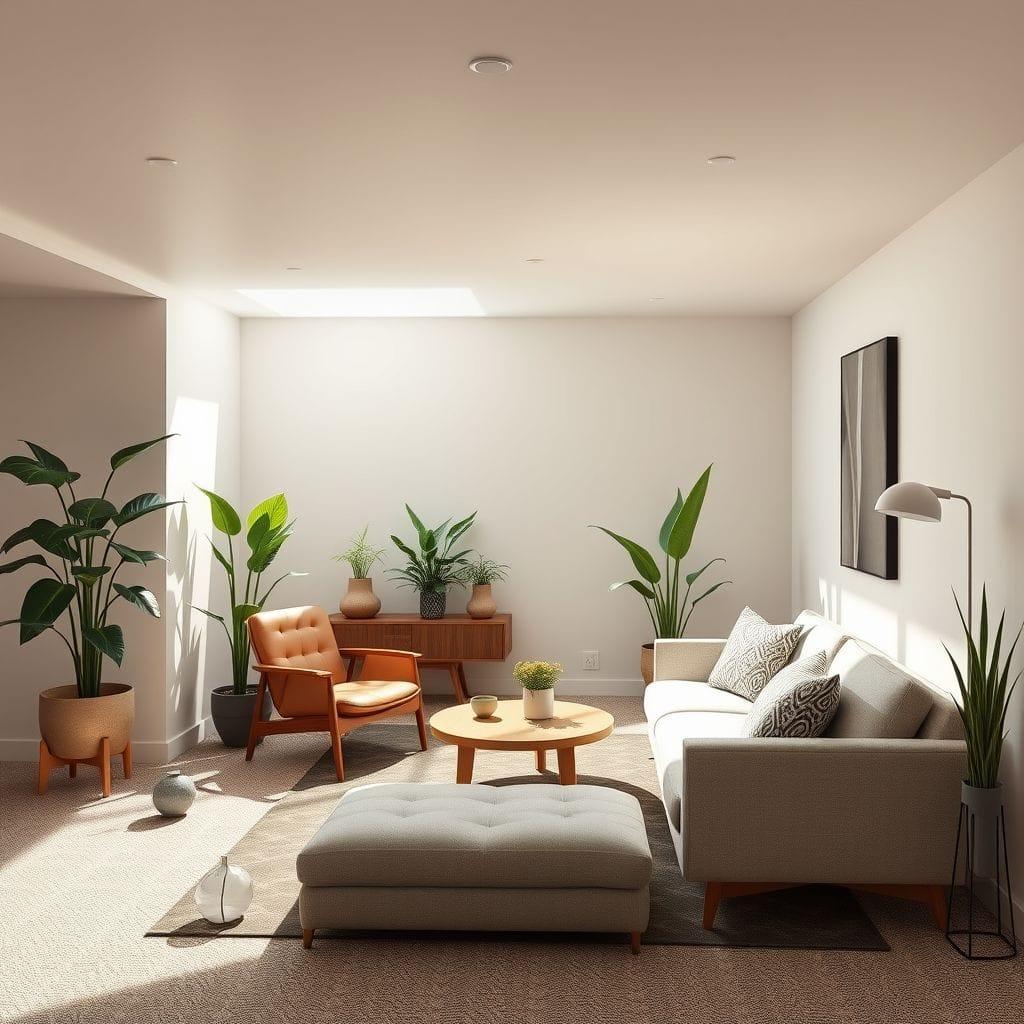 Midcentury Modern basement - AI Generated