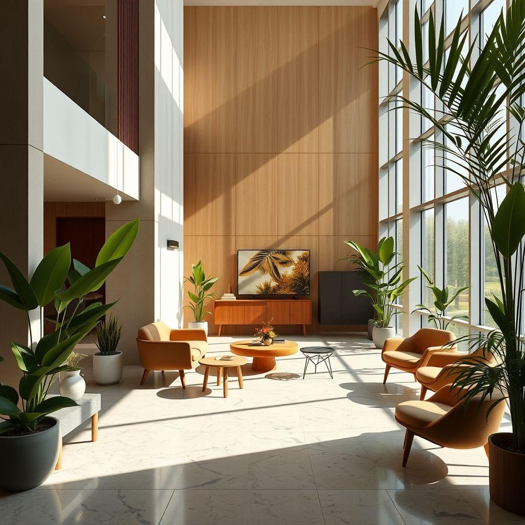 Midcentury Modern hotel lobby - AI Generated