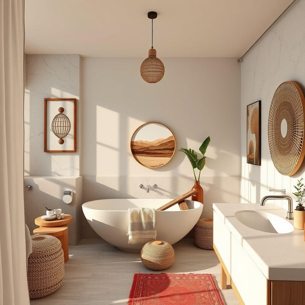 Modern Boho hotel bathroom - AI Generated