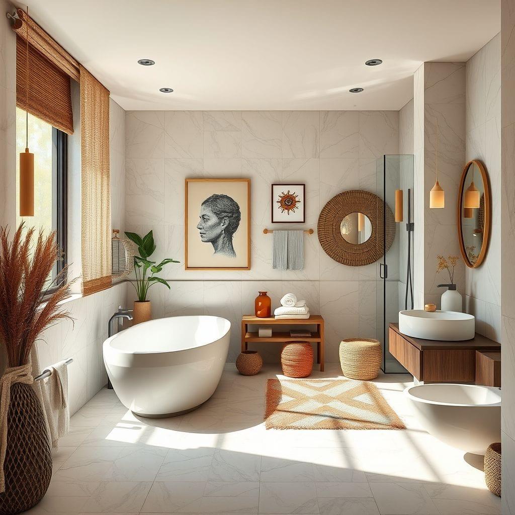 Modern Boho hotel bathroom - AI Generated