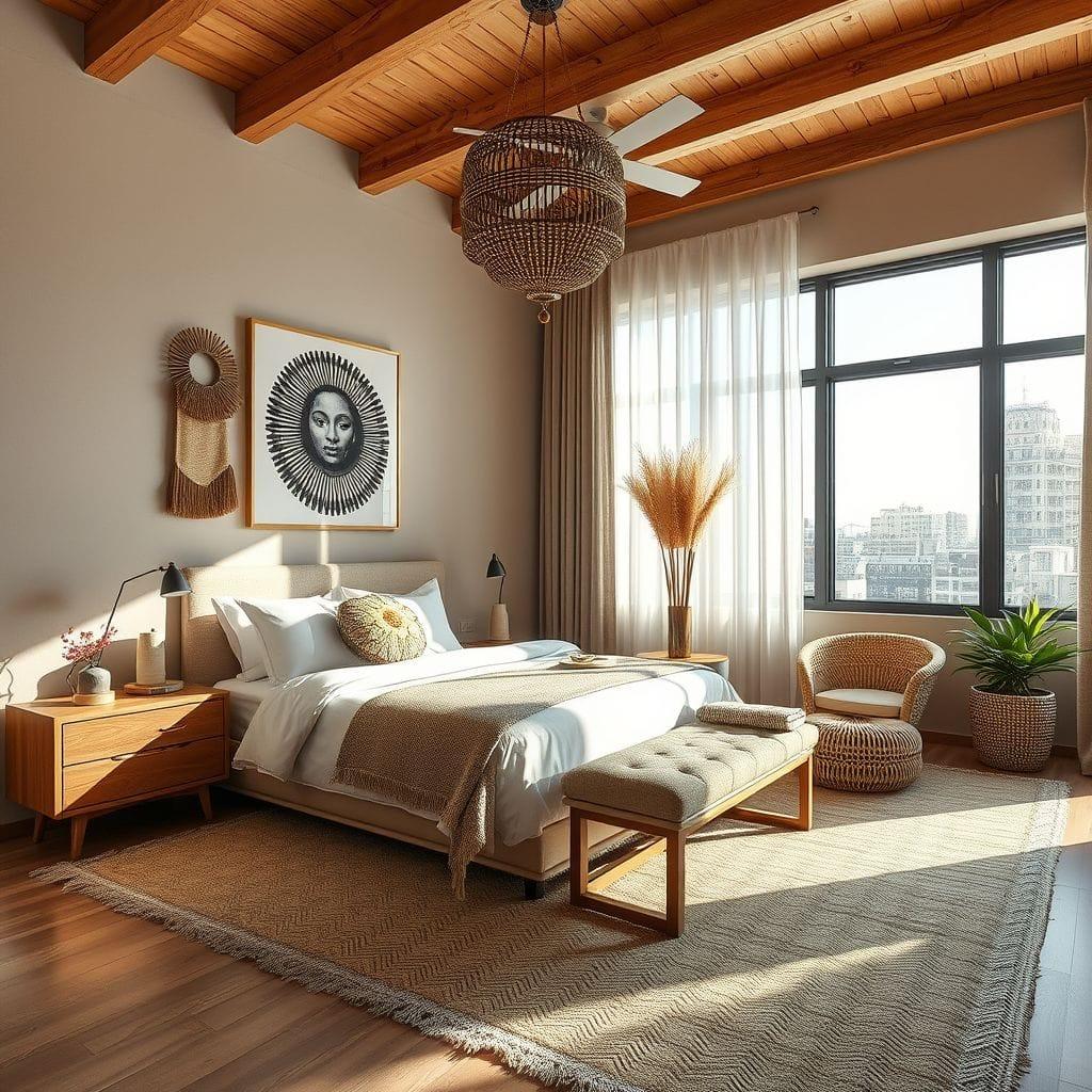 Modern Boho hotel room - AI Generated