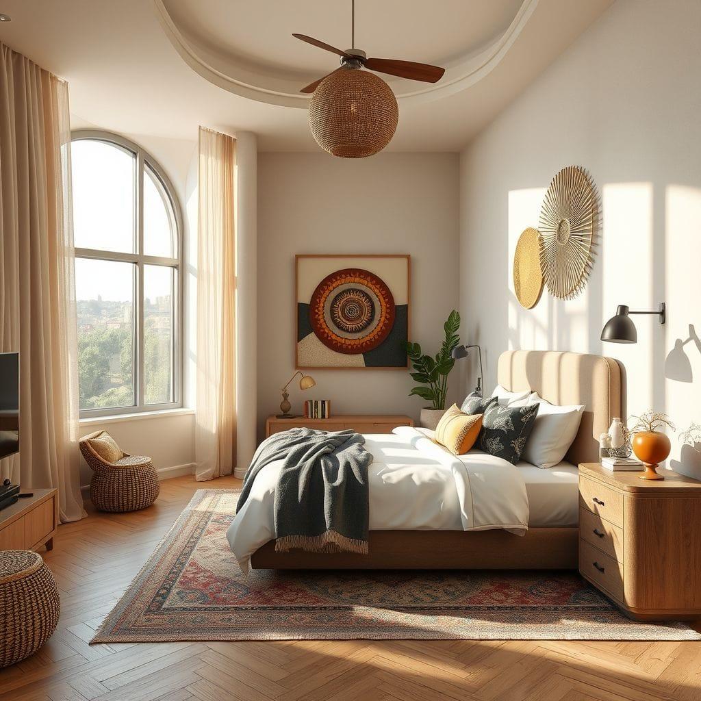 Modern Boho hotel room - AI Generated