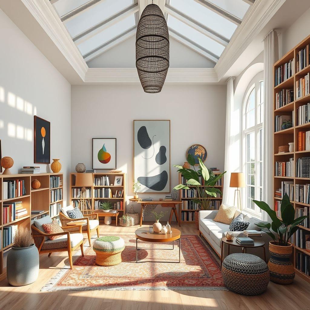 Modern Boho library - AI Generated