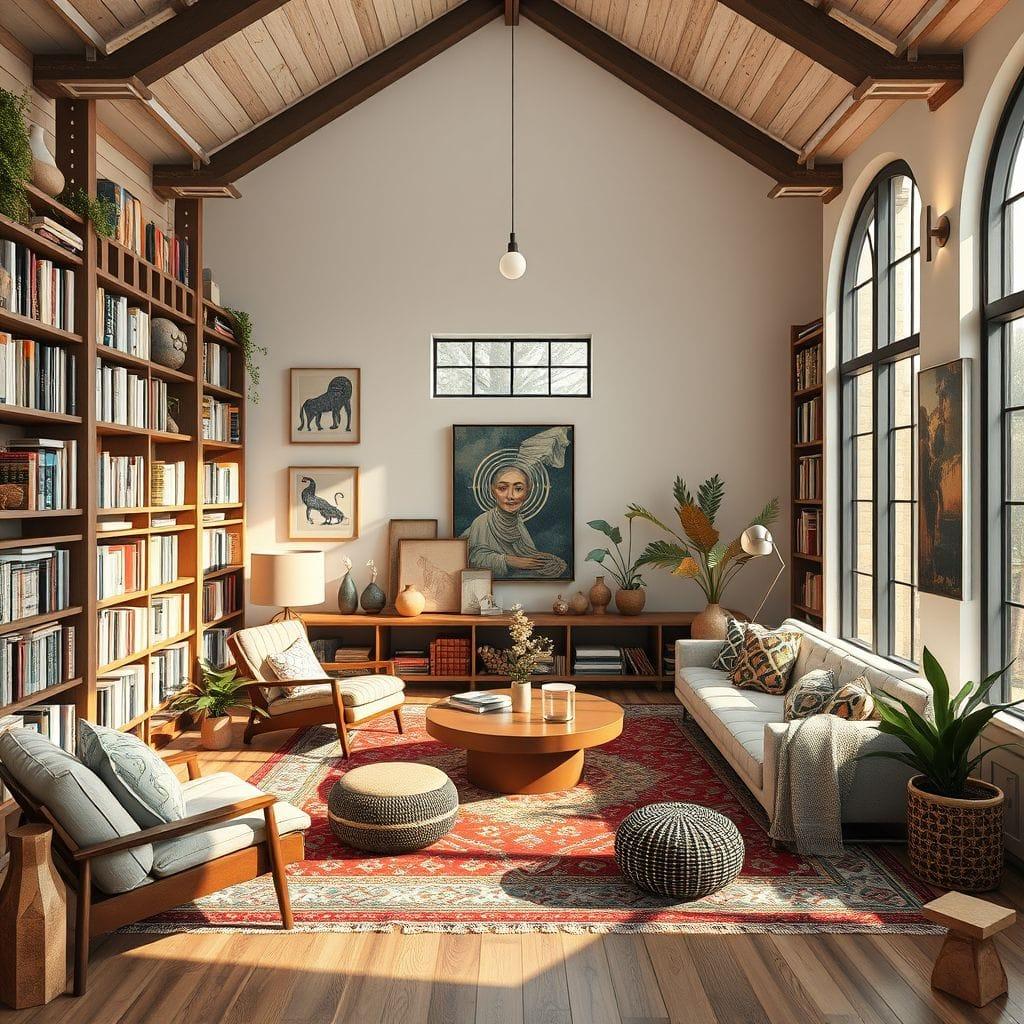 Modern Boho library - AI Generated