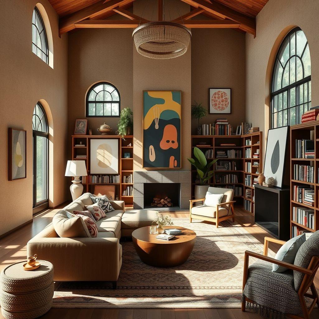 Modern Boho library - AI Generated