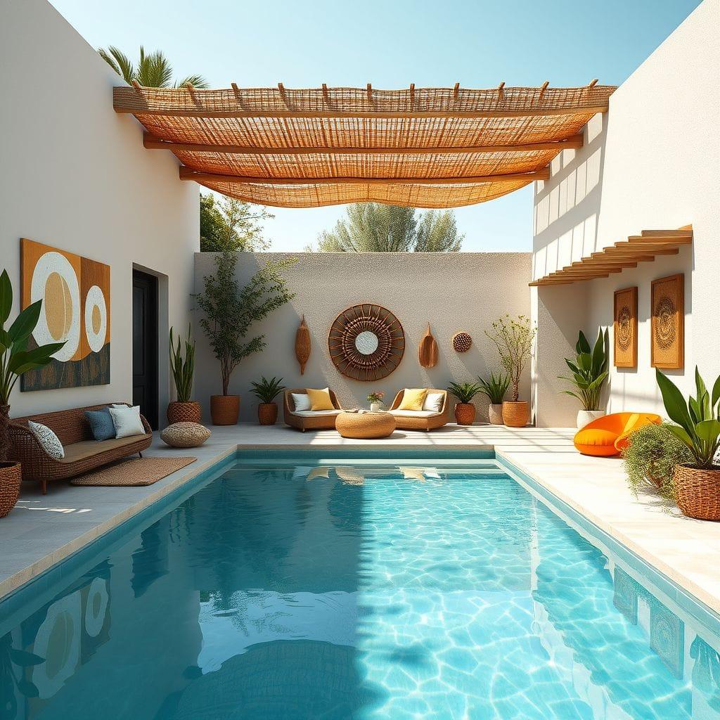 Modern Boho outdoor pool area - AI Generated