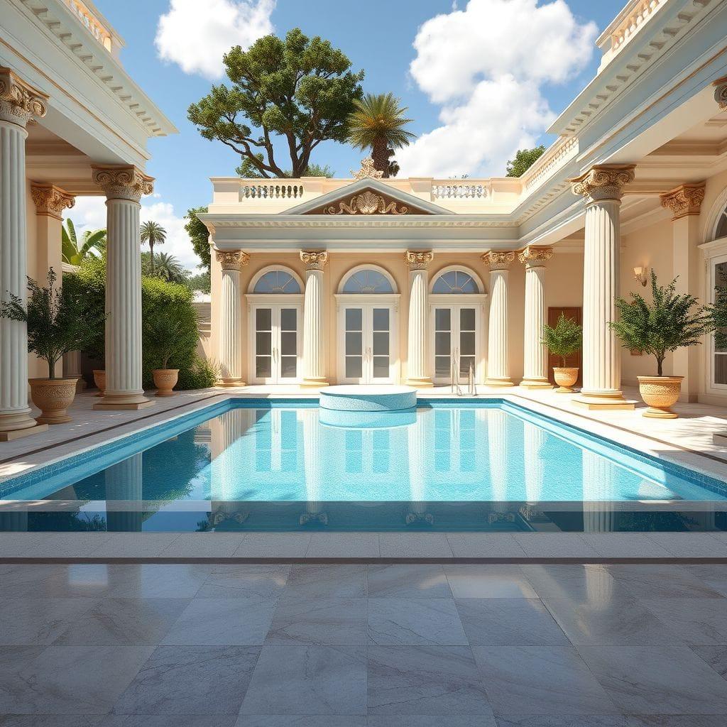 Neoclassic outdoor pool area - AI Generated