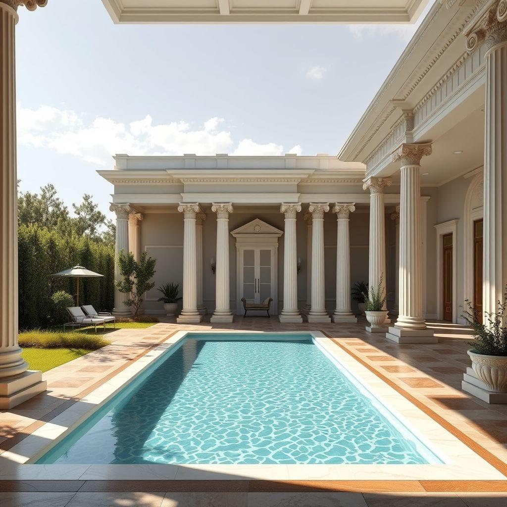 Neoclassic outdoor pool area - AI Generated